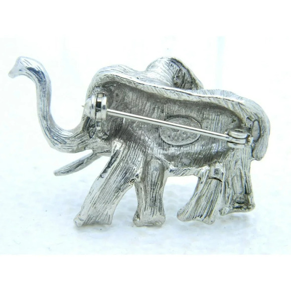 VTG HOBE Silver Tone Clear Rhinestone Eye Elephant Pin Brooch - Picture 2 of 3
